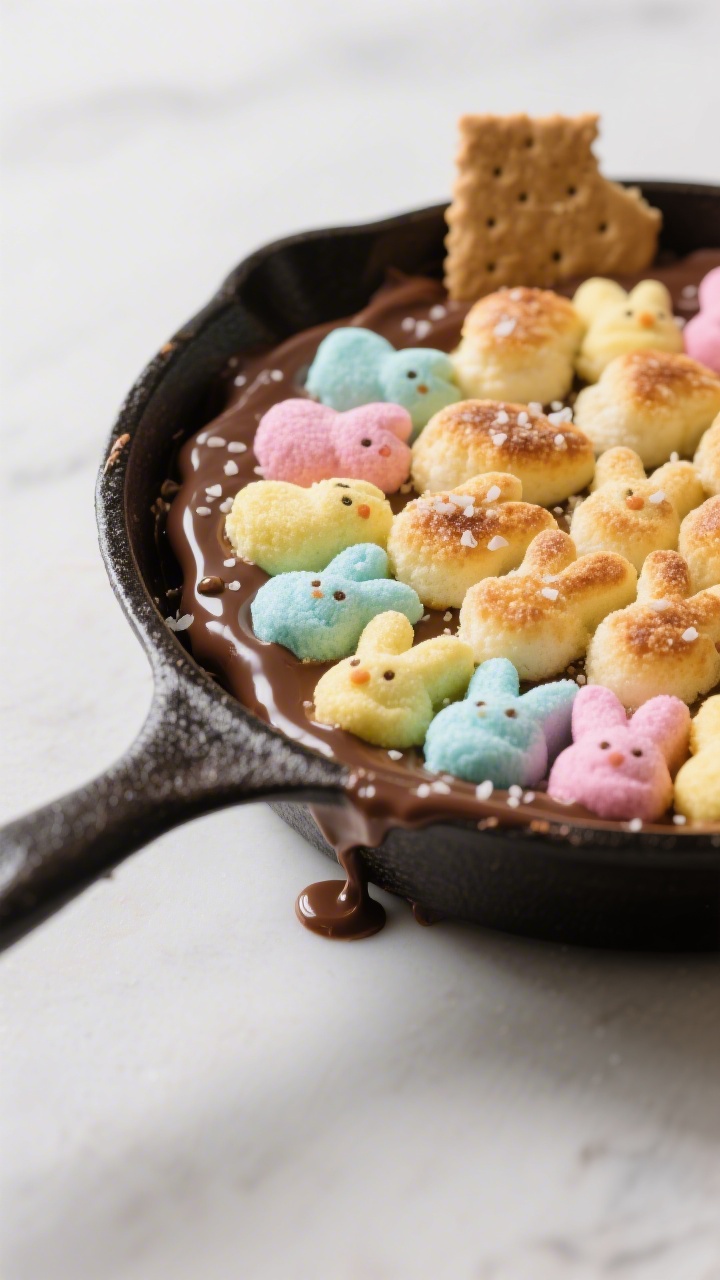Cooking process, close-up detail: Close-up of an oven-safe cast-iron skillet just pulled from the ov