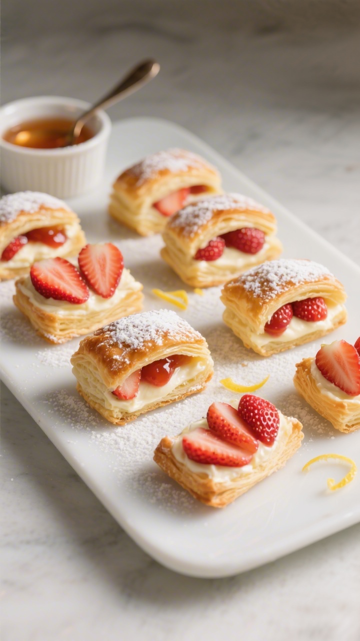 Final plated presentation: Individual Strawberry Cream Cheese Danishes (6–8 mini rectangles) arran