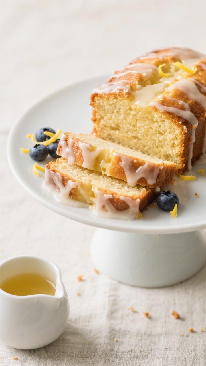 Final presentation: Restaurant-quality plated Southern Sourdough Pound Cake with a light lemon glaze