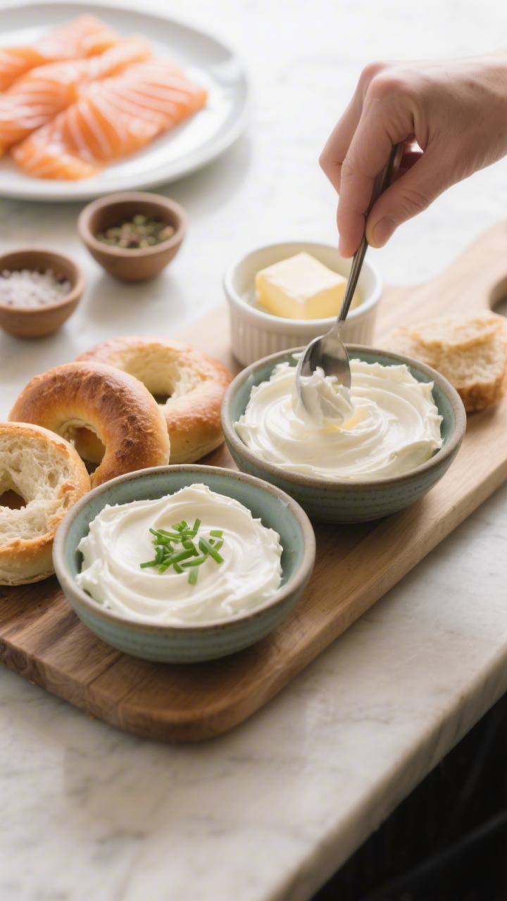 Process moment, neat and enticing: cream cheeses being “whipped and spooned into spread zones” j