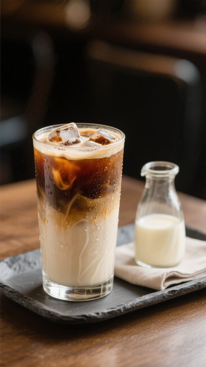 Final presentation hero shot: Restaurant-quality vanilla sweet cream cold brew served in a clear hig